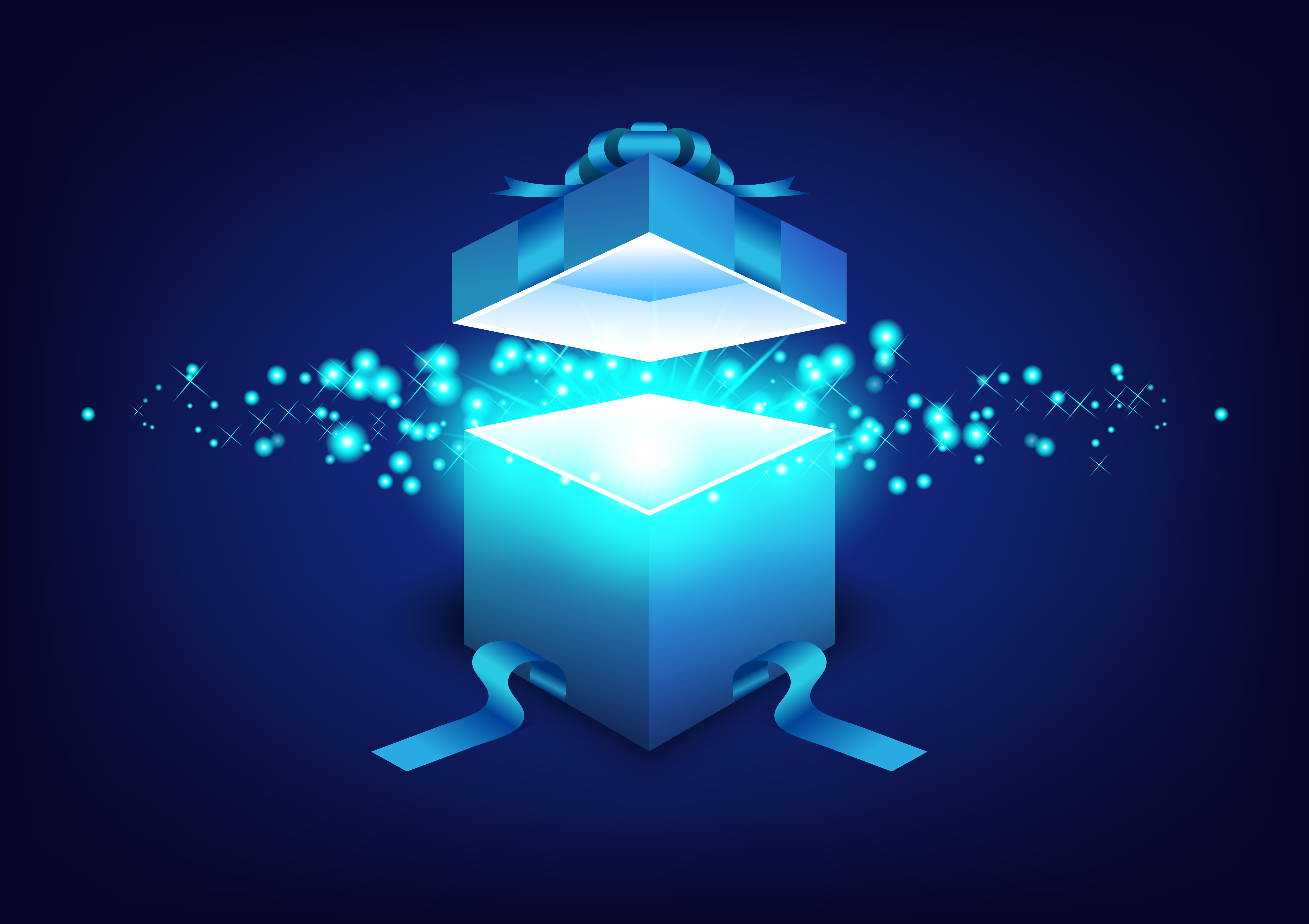 shiny blue gift box opening 689528 Vector Art at Vecteezy