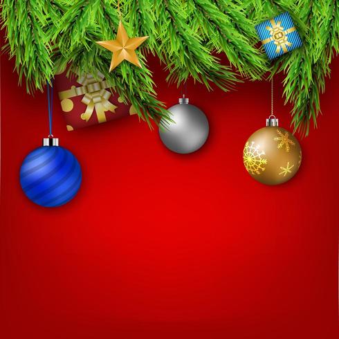 red christmas background wth christmas decoration. vector