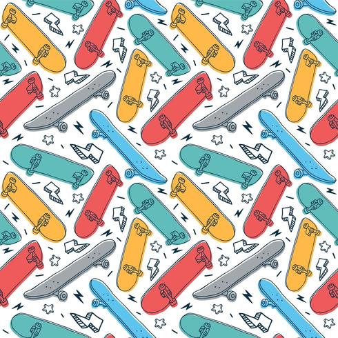 skateboard doodle seamless patter vector