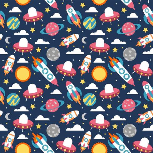 space rocket and planet colorful seamless pattern background vector