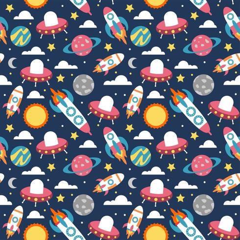 space rocket and planet colorful seamless pattern background vector