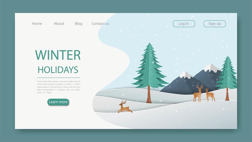 Página de destino de la temporada de invierno para el sitio web, plantilla, pancarta o tarjeta de felicitación vector