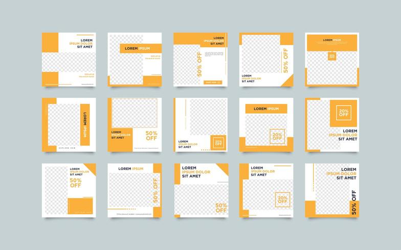 Set of Orange Social media post templates  vector