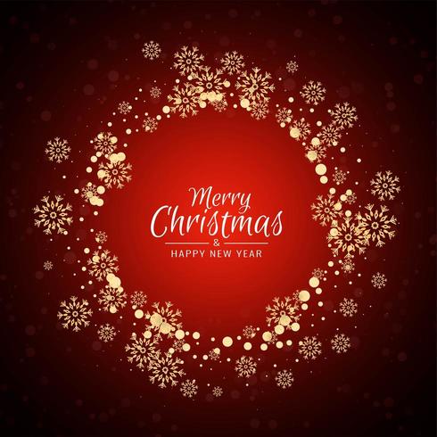 Red Merry Christmas celebration greeting background with gold snowflakes vector