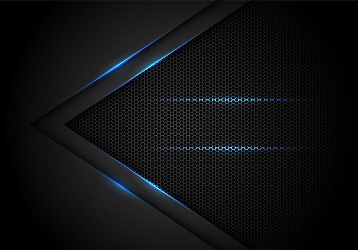 Abstract blue light arrow on black with hexagon mesh design vector