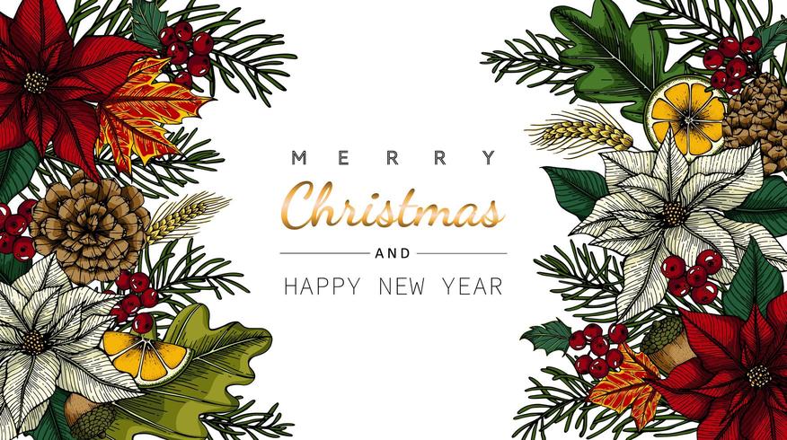 Feliz Navidad y año nuevo dibujo de marco de flores y hojas 689619 Vector en Vecteezy Feliz Navidad y año nuevo dibujo de marco de flores y hojas 689619 Vector en Vecteezy