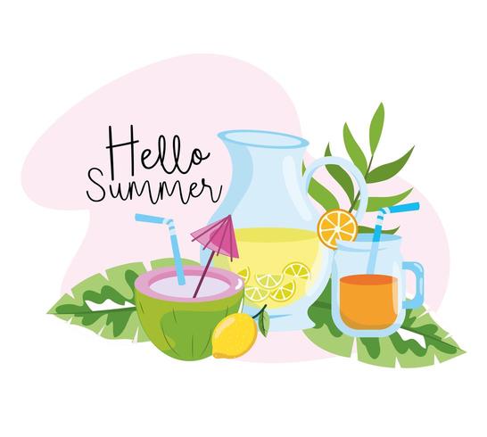 coconut with lemonade and orange juice in summer vector