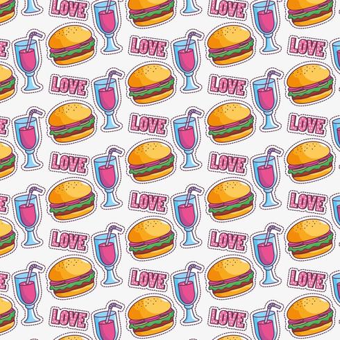 Tasty and fast food pattern vector