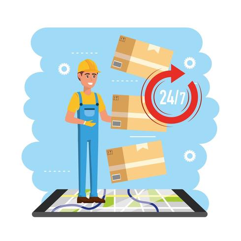 delivery man with boxes packages service vector