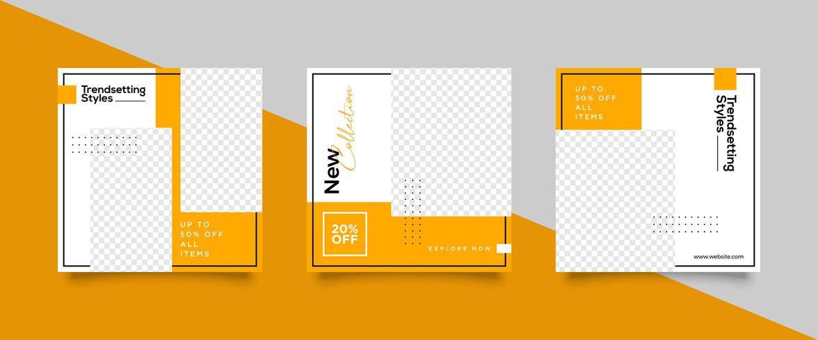 Orange Social media post template set vector