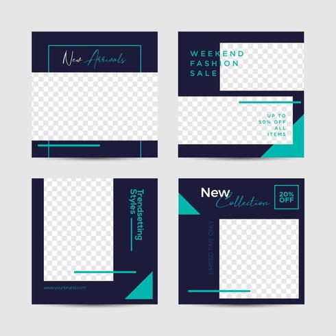 Navy and Teal Social media post template vector