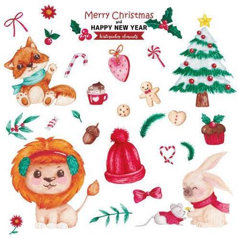 Watercolor elements Christmas set vector