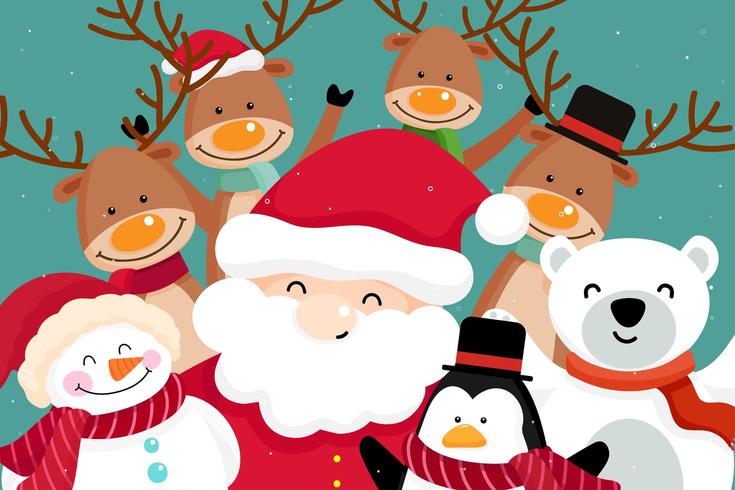 Christmas Greeting Card with Santa Claus and Reindeer  vector