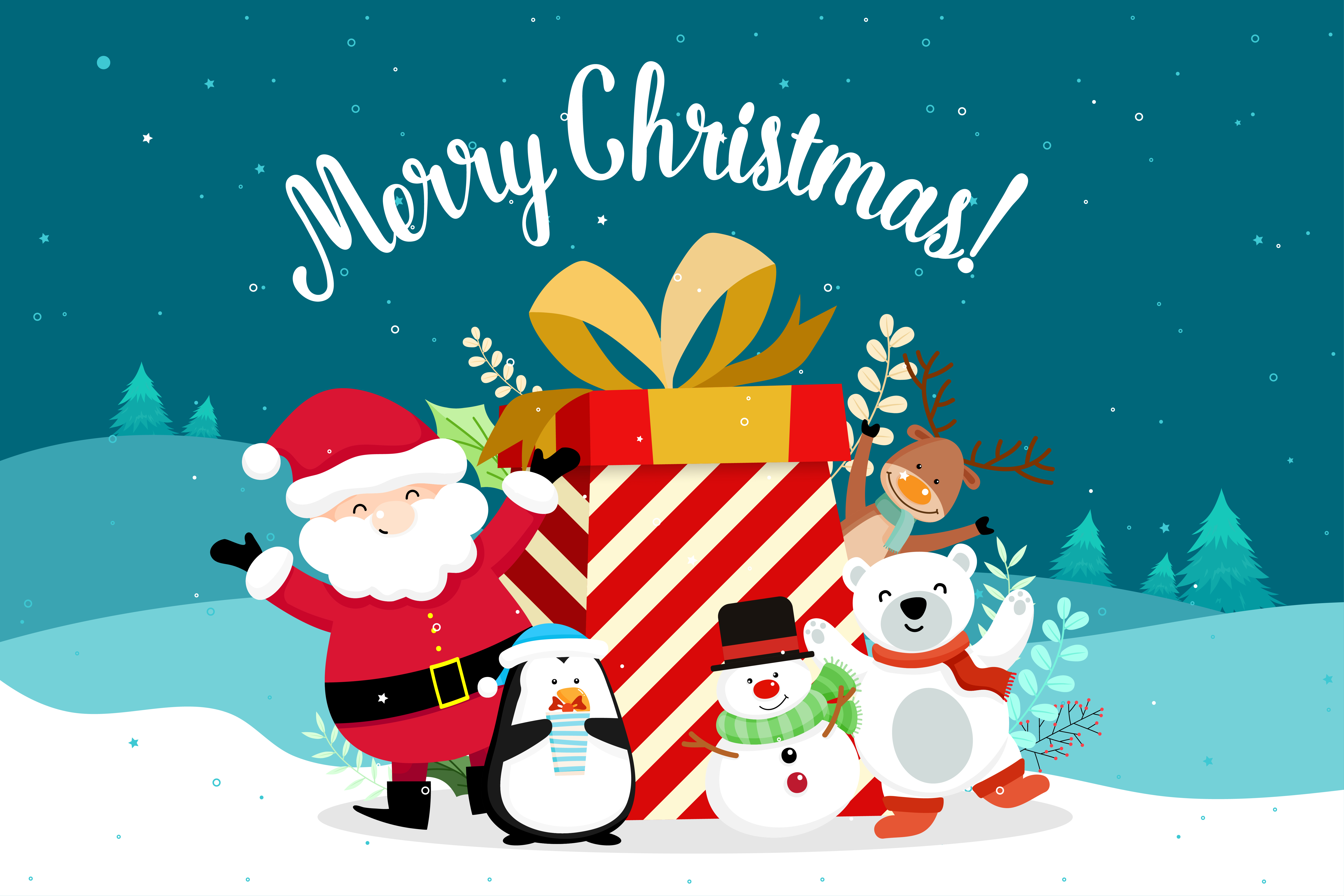 christmas-greeting-card-with-santa-claus-and-large-gift-689725-vector