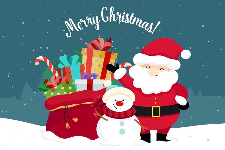 Christmas Greeting Card with Christmas Santa Claus and Bag vector