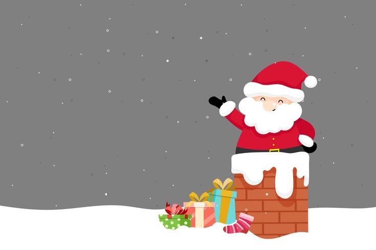 Tarjeta de felicitación de navidad con santa en chimenea vector