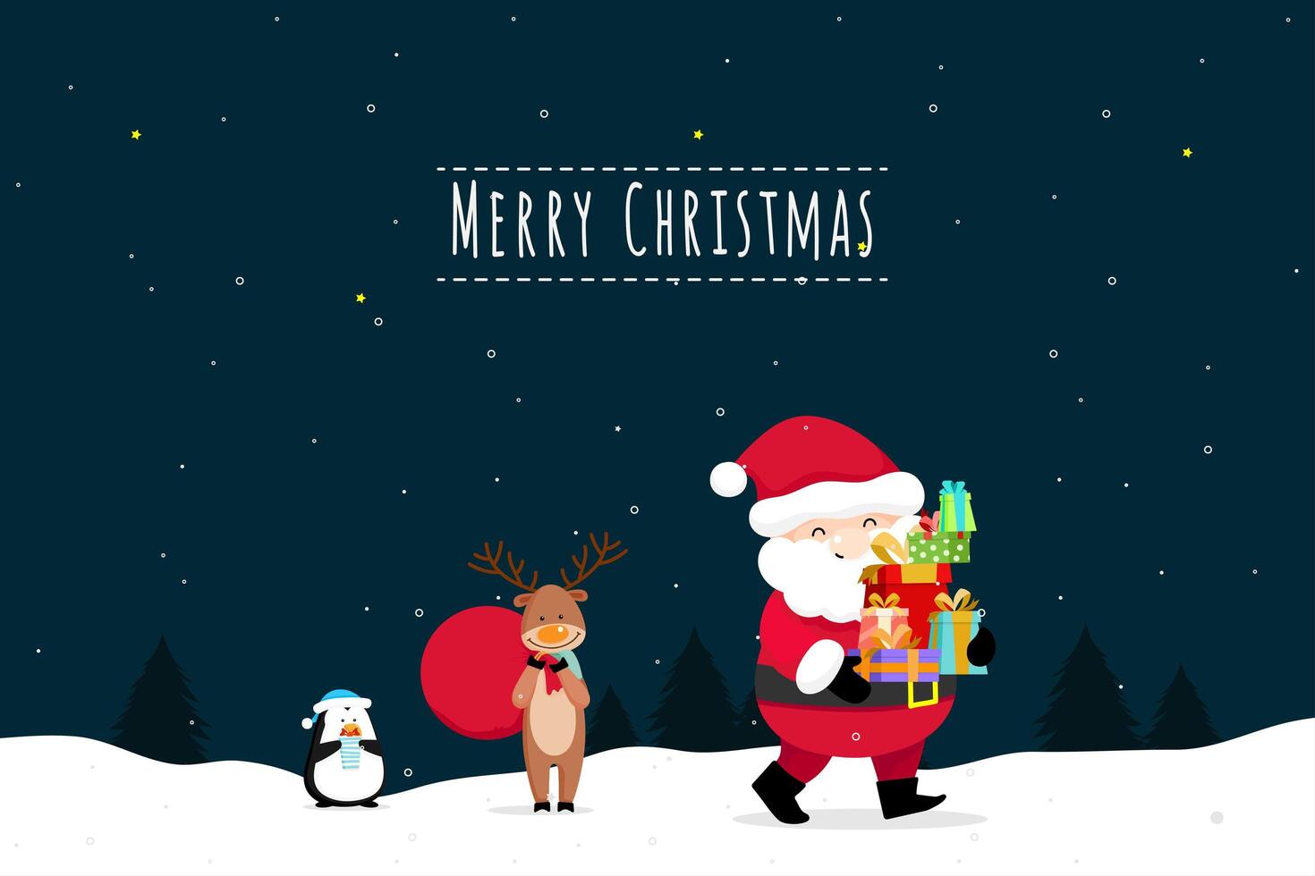 Christmas Greeting Card with Christmas Santa Claus and reindeer vector