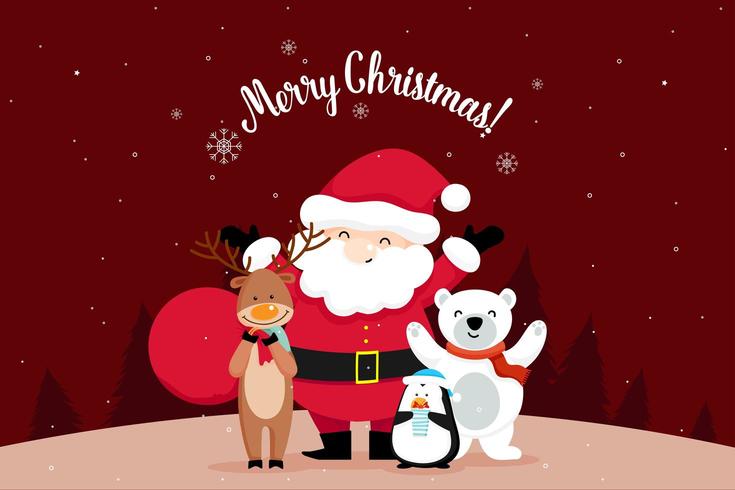 Christmas Greeting Card with  Santa Claus Waving vector