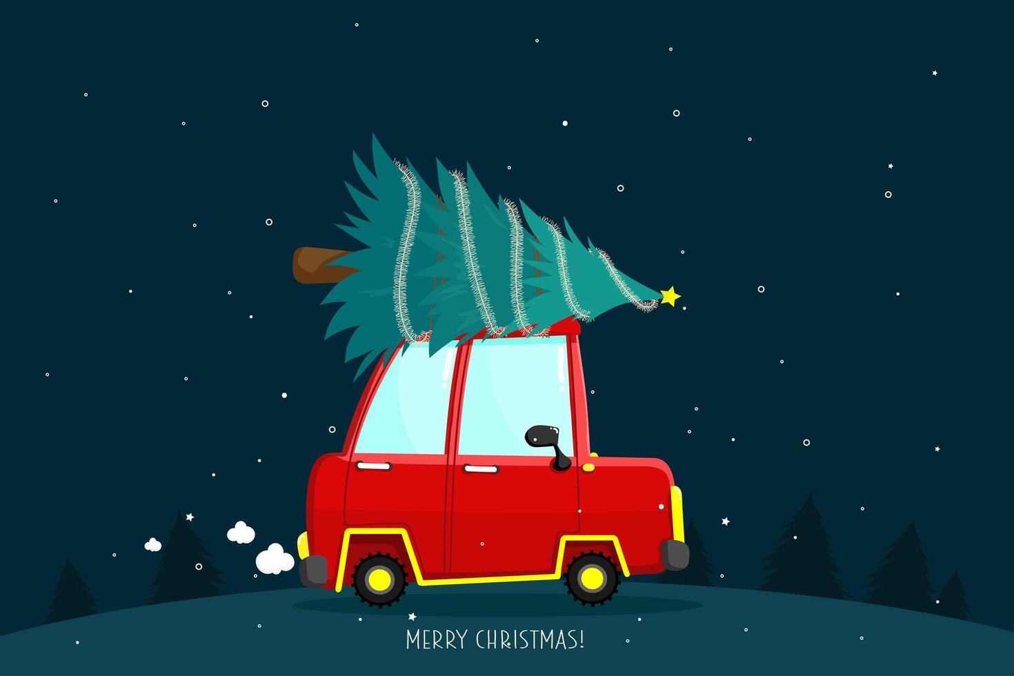 Poster merry Christmas red car with Christmas tree vector