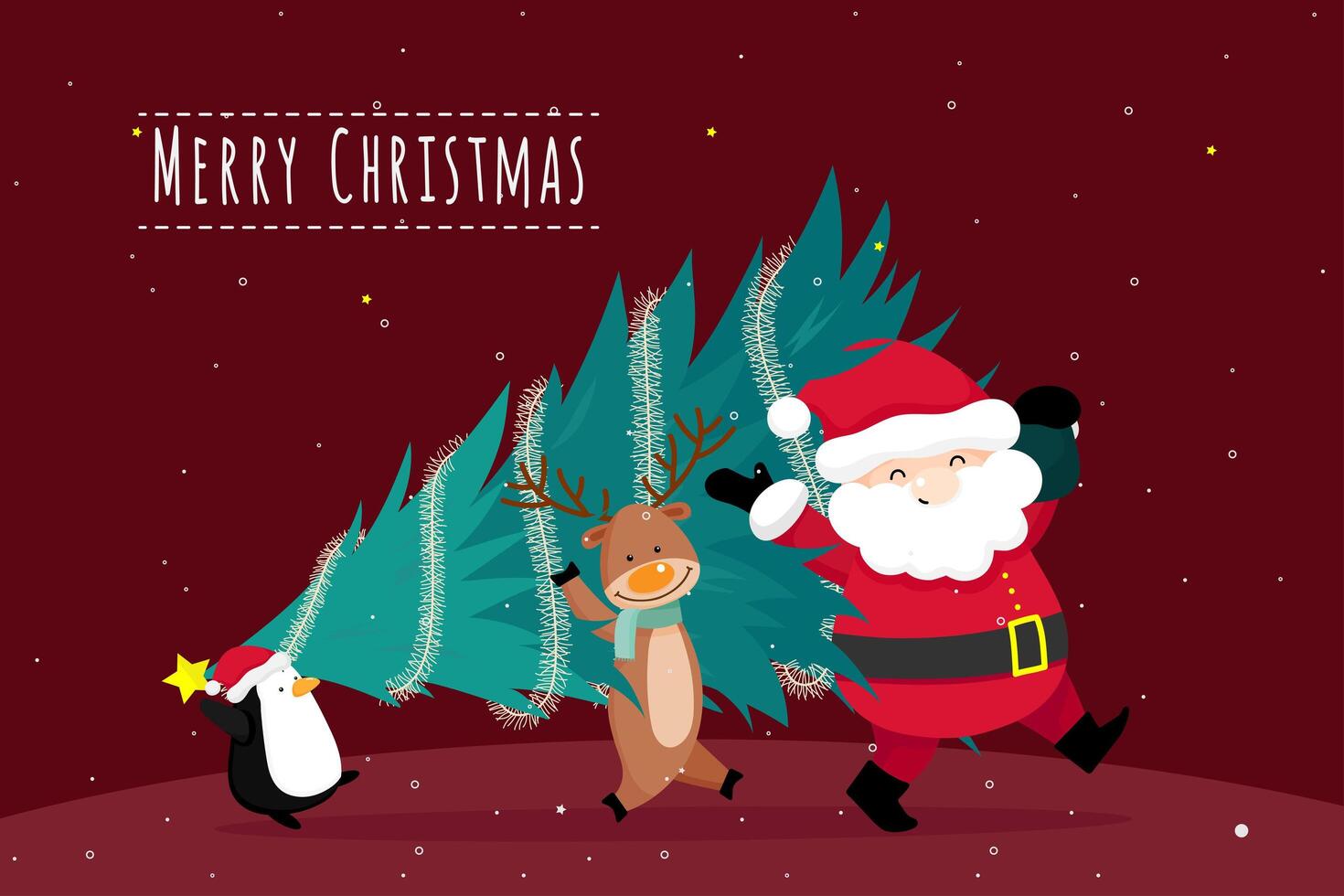 Christmas Greeting Card with Christmas Santa Claus and Tree vector
