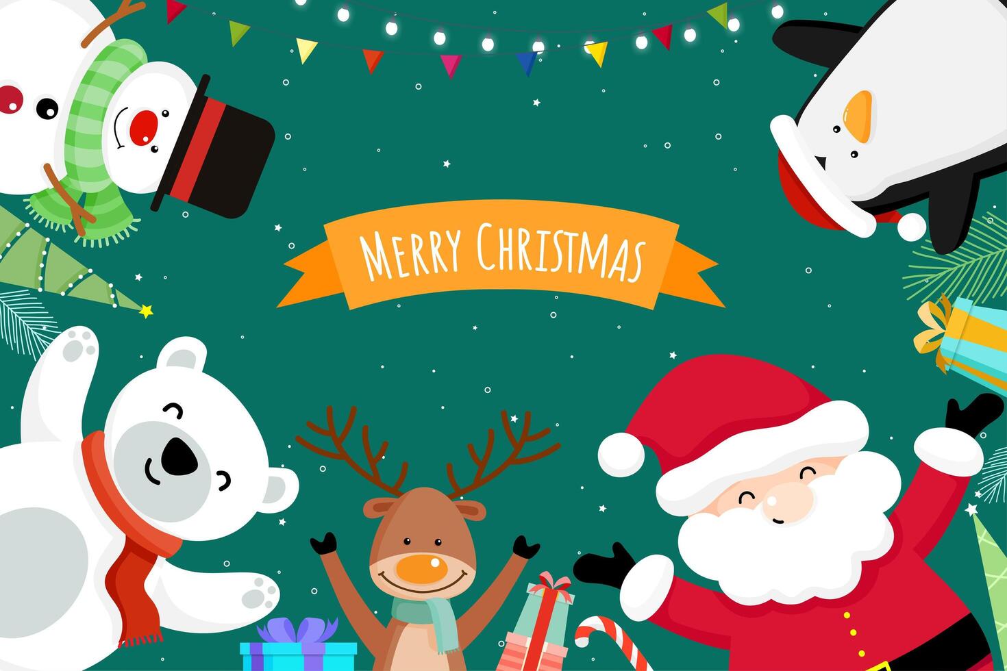 Christmas Greeting Card with Santa Claus and Friends vector