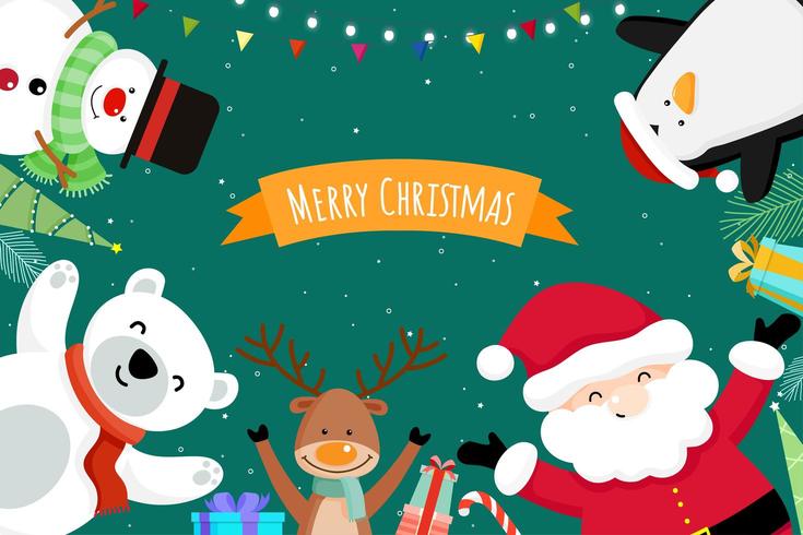 Tarjeta de felicitación de navidad con santa claus y amigos vector