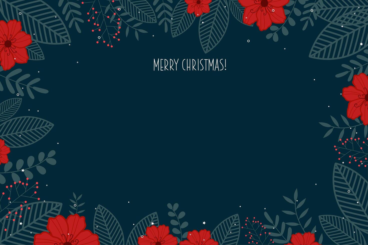 Poster merry Christmas with red flowers and leaves vector