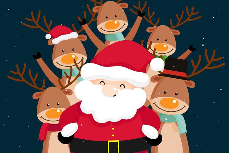 Christmas Greeting Card with Santa Claus and reindeer vector