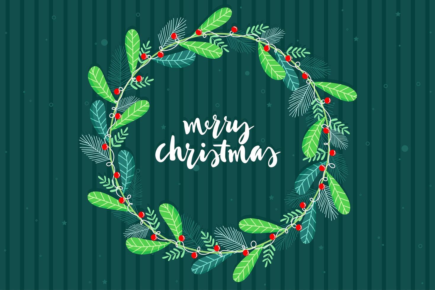 Poster Merry Christmas with Circle Leaves. vector