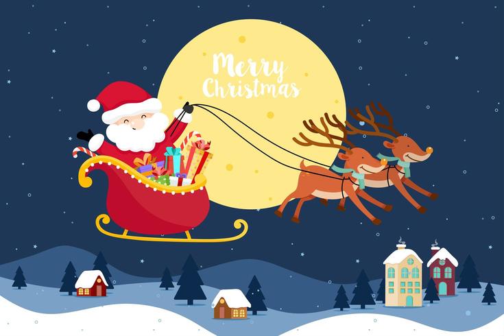 Christmas Greeting Card with  Santa Claus and reindeer. vector