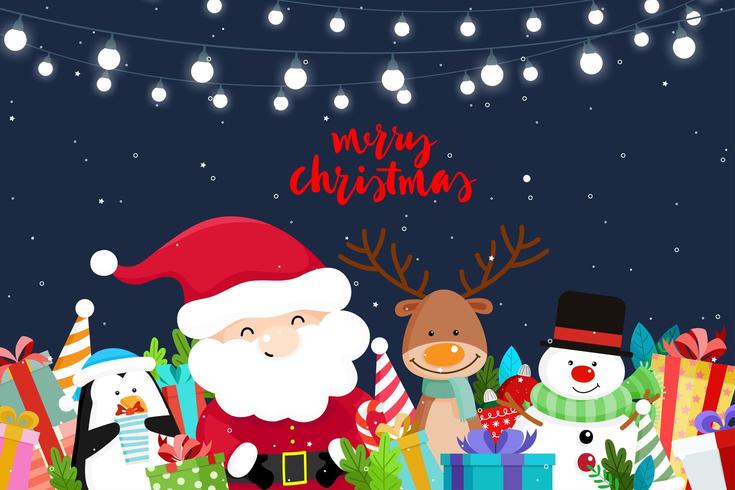 Tarjeta de felicitación de navidad con santa claus y amigos vector