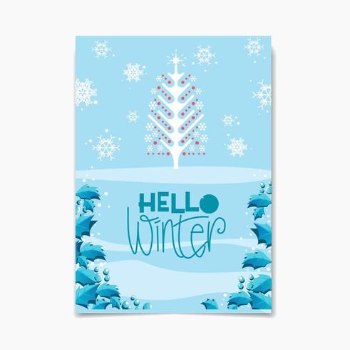 Hola diseño de invierno con Tree an Snowflakes vector