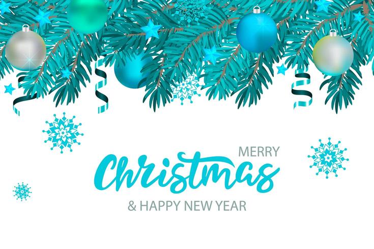 Banner de Navidad con letras y árbol con estrellas y cintas vector