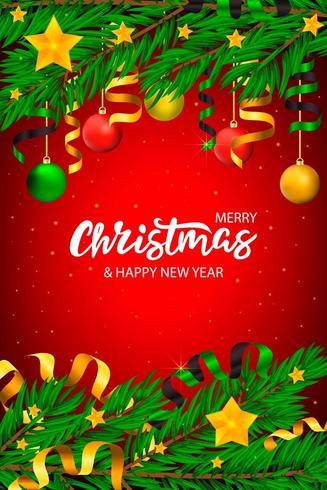 Christmas banner with lettering and tree  vector