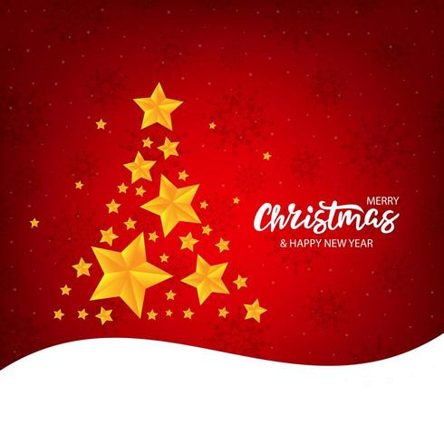 Banner de Navidad con letras y árbol de estrellas doradas vector