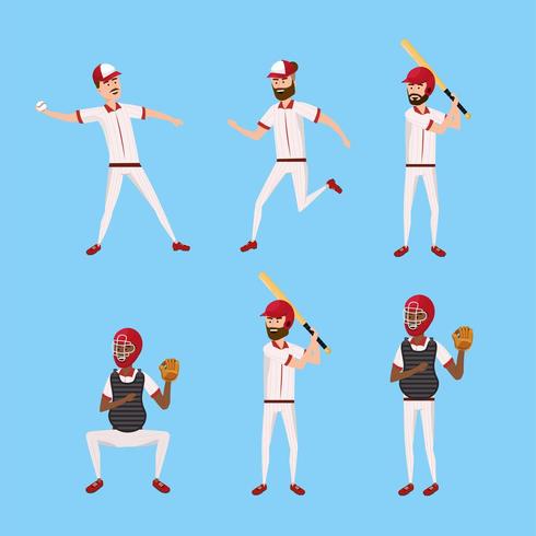 set baseball player with professional uniform and equipment vector