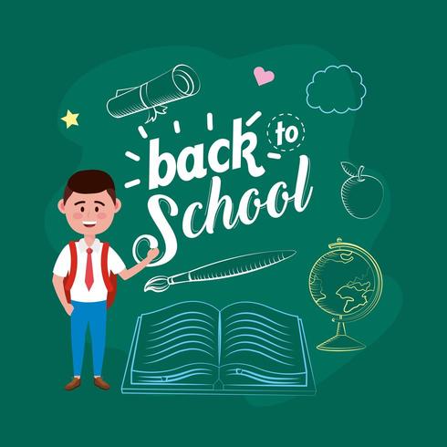 boy student with backpack and book with brushpaint vector