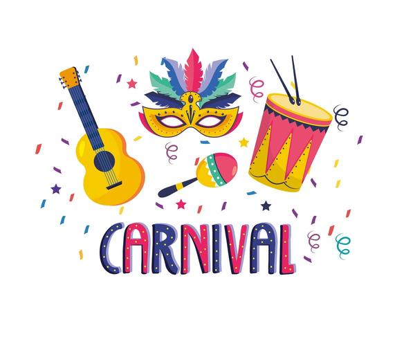 mask with drum and maracas with drum to celebration vector