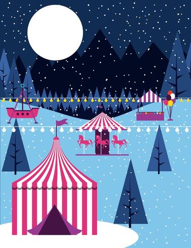 Winter circus carnival scene  vector