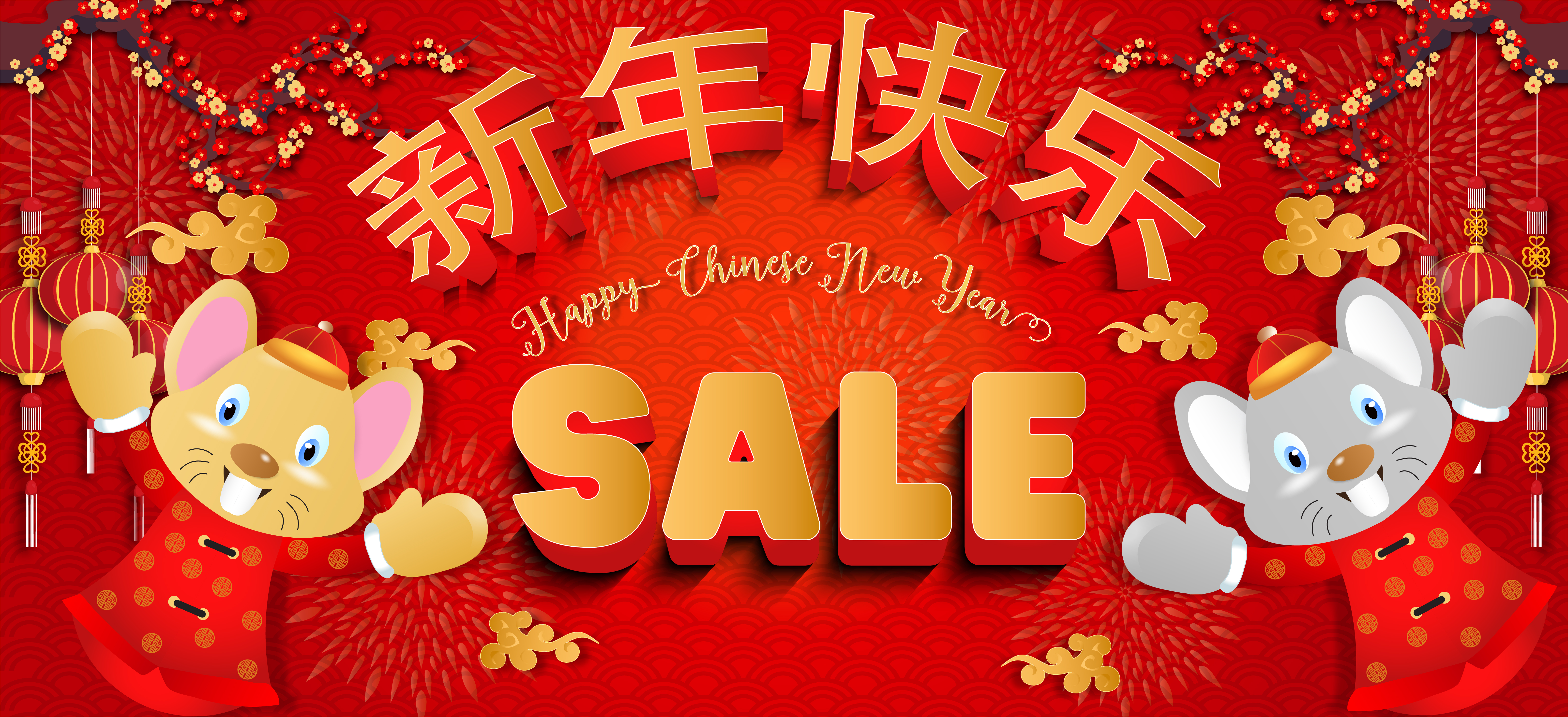 Chinese new year 2020. Year of the rat banner 689965 Vector Art at Vecteezy