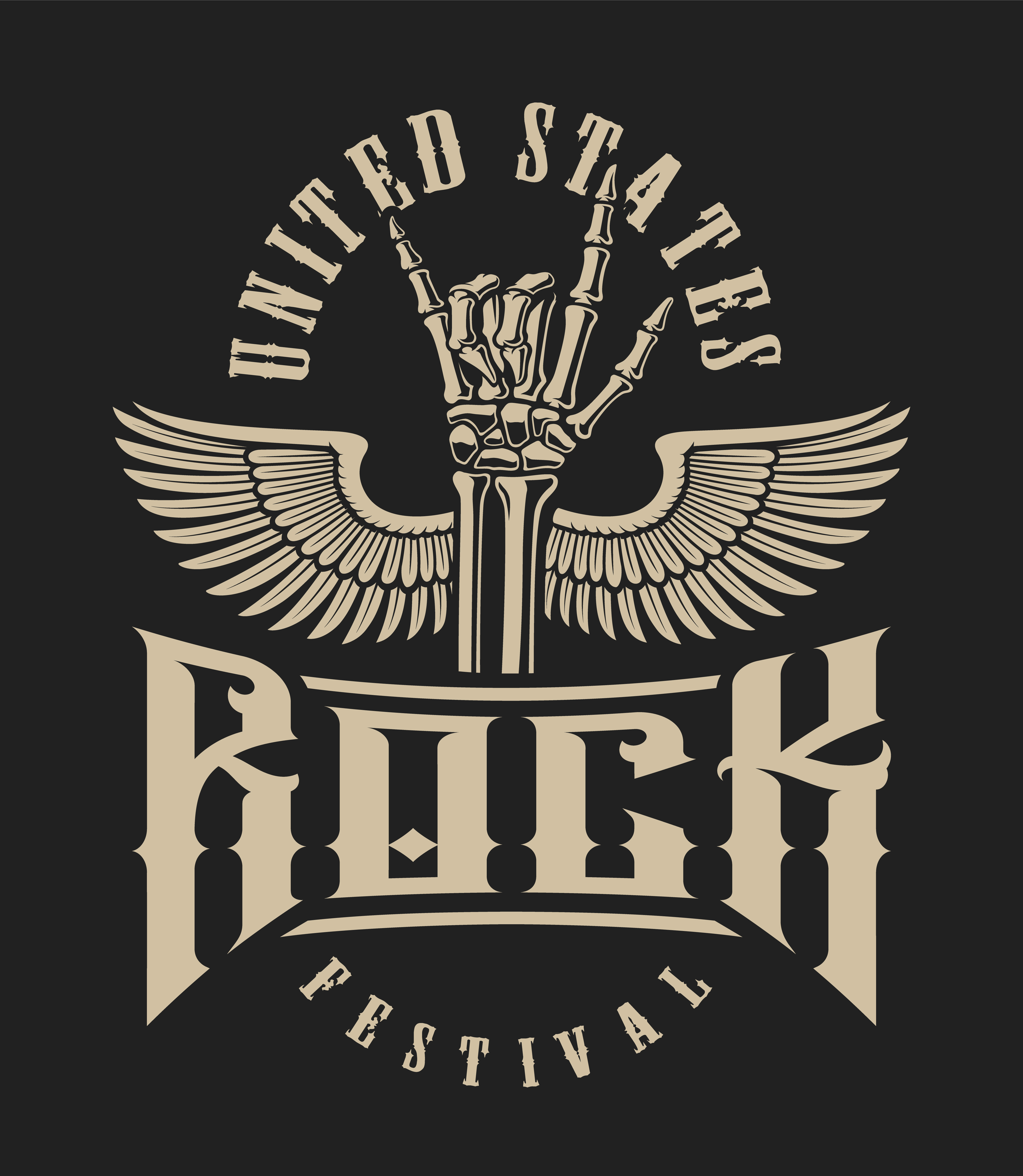 Illustration of a rock hand sign with wings on a dark background 689975