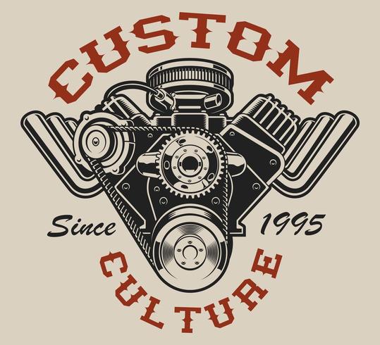 T-shirt design with a hot rod engine in vintage style  vector