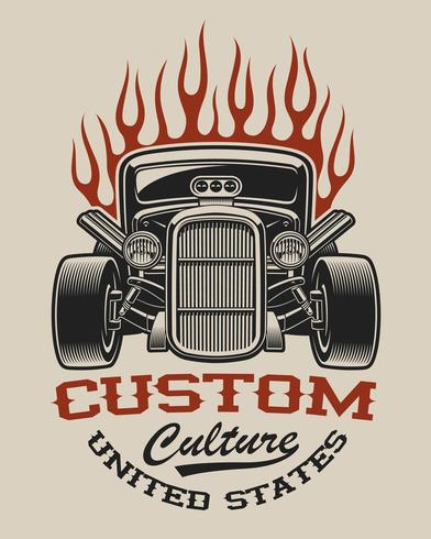 T-shirt design with a hot rod  vector