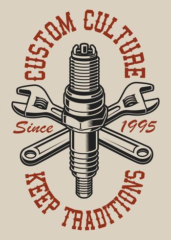 Illustration with crossed wrenches and spark plug vector