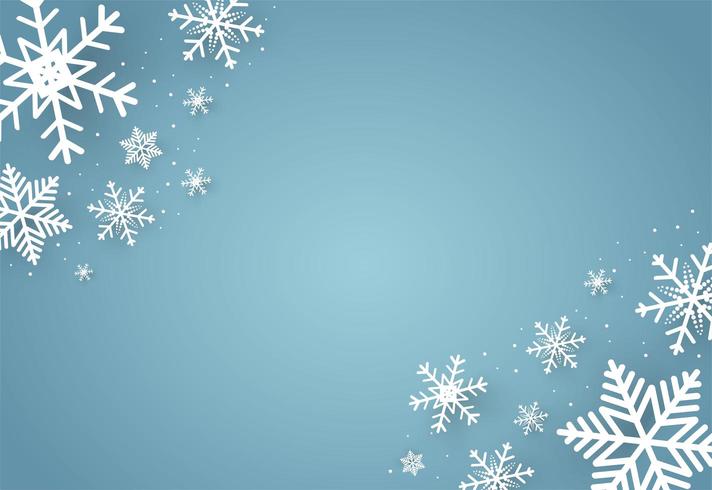 Navidad y feliz año nuevo fondo azul con copo de nieve vector