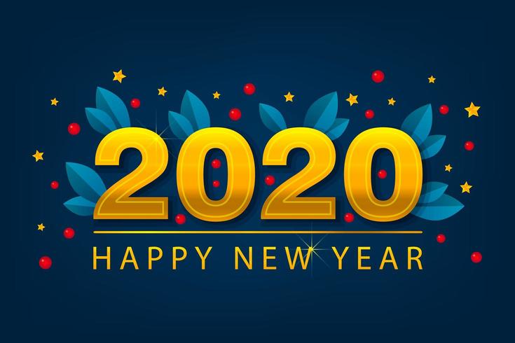 New Year 2020 banner with golden stars. Winter card. Season poster. vector