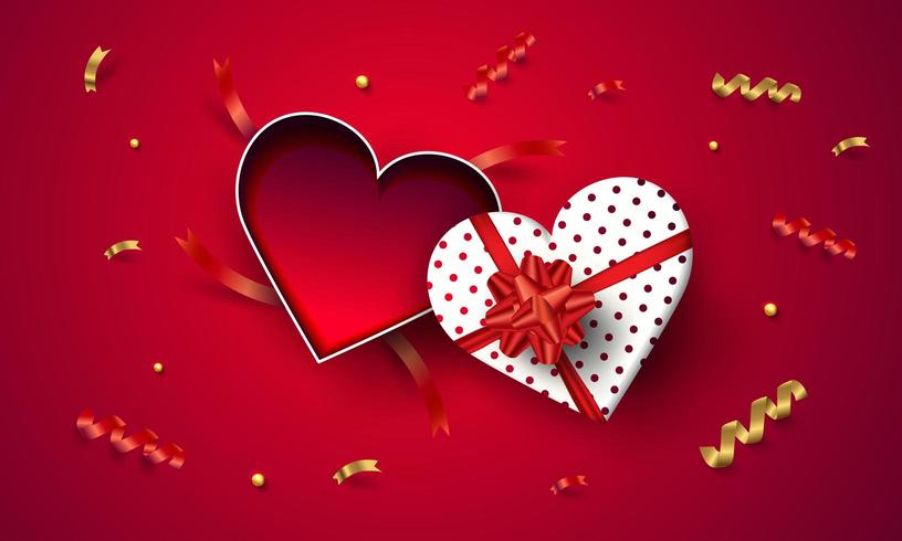 Top view empty open heart gift box valentine's day  vector