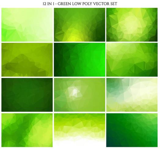 Green color polygonal crystal background set vector