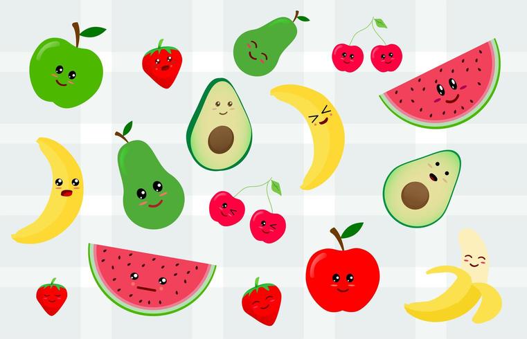 Set of kawaii sticker or patch with fruits food  vector