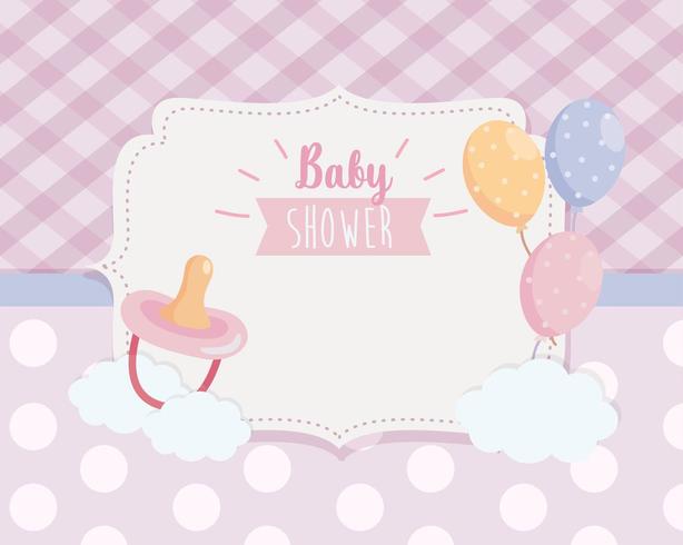 label of pacifier with balloons and ribbon decoration vector